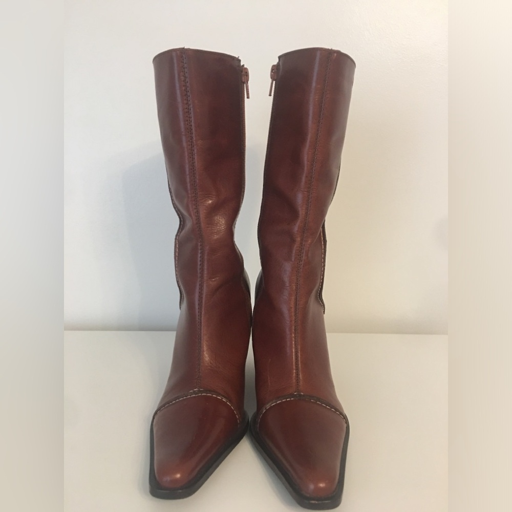 Steve Madden "Anabela" Cognac Leather Wedge Boots